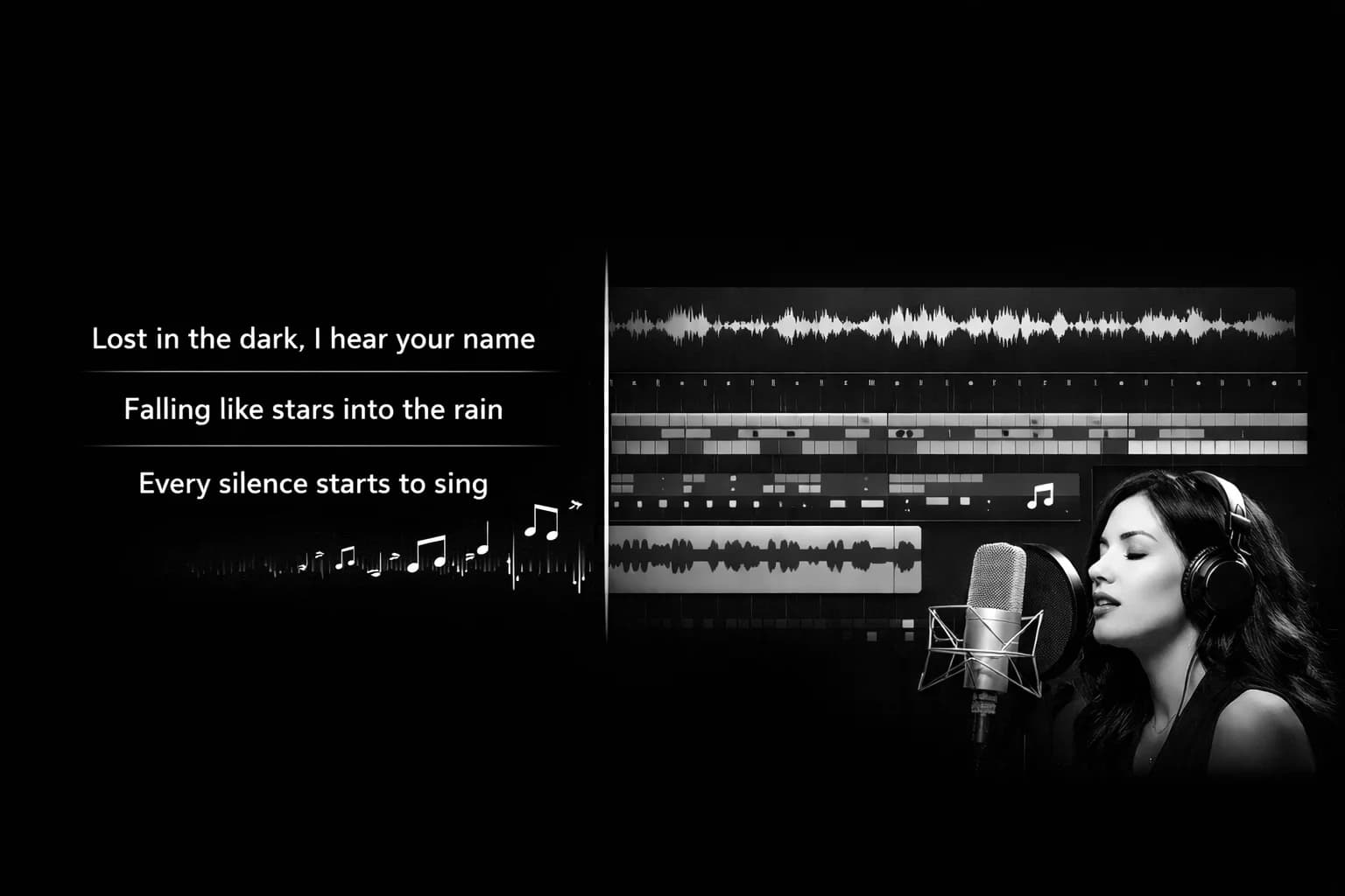 Text and lyrics being transformed into a complete song