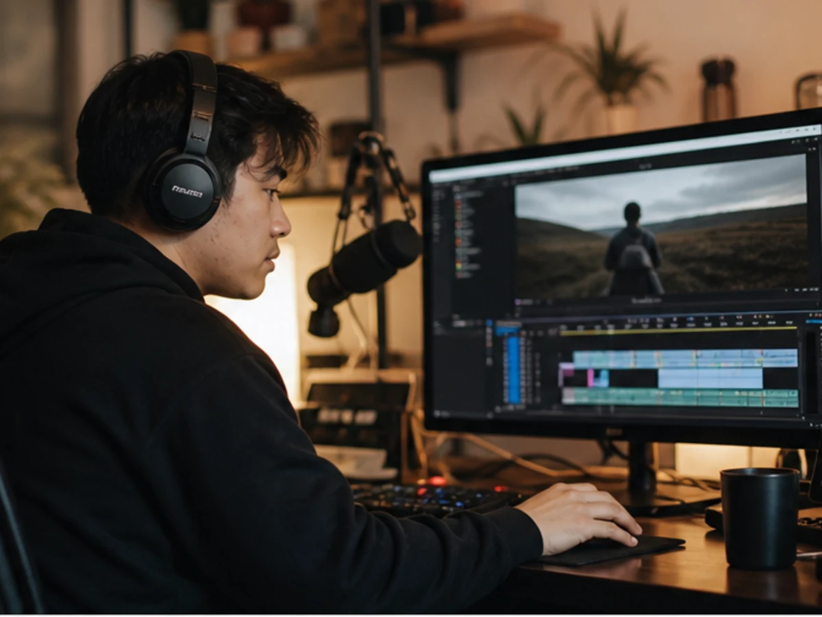 Content creator matching an instrumental track to a visual scene