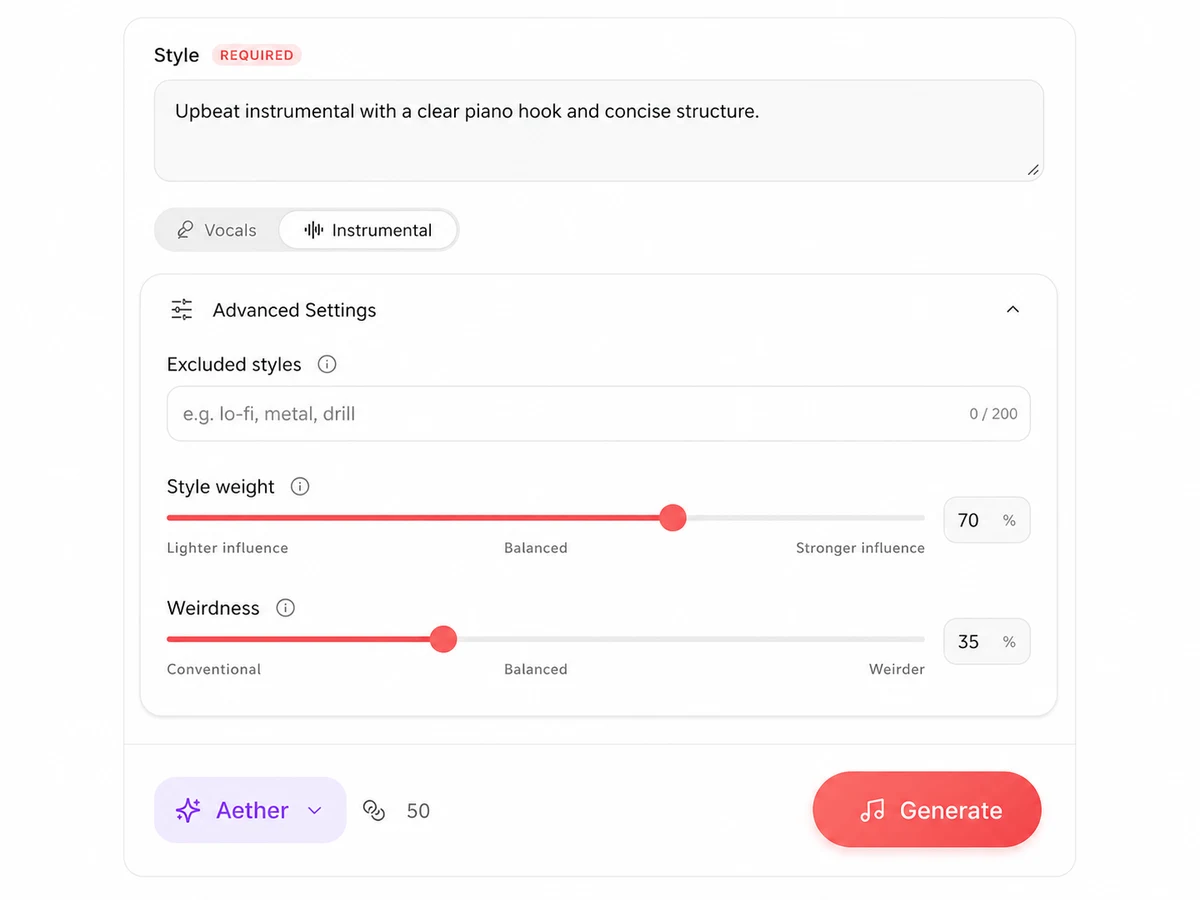 Lacuna advanced controls for excluded styles, style weight, and weirdness